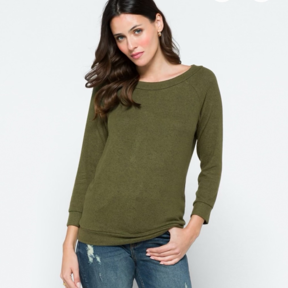 MARKET & SPRUCE
Pauslen Brushed Jersey Easy Top Olive Green Sweater